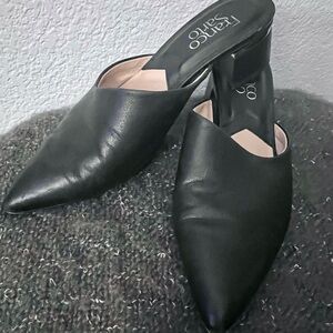 Franco Sarto Heels Mules Women Black Pointed Toe Block Heel Leather Upper 6 M